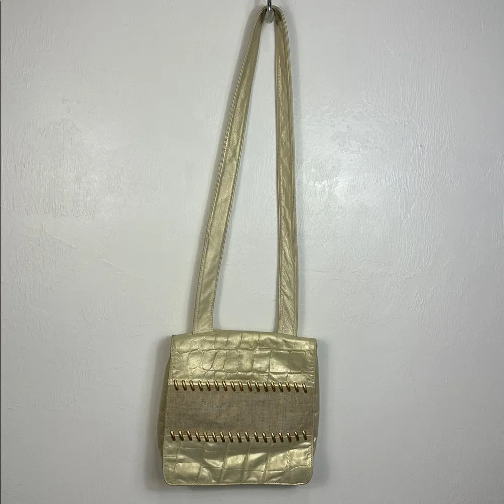 Vintage Samir Gold Leather Shoulder Bag Front Magnetic Flap Closure Made in USA